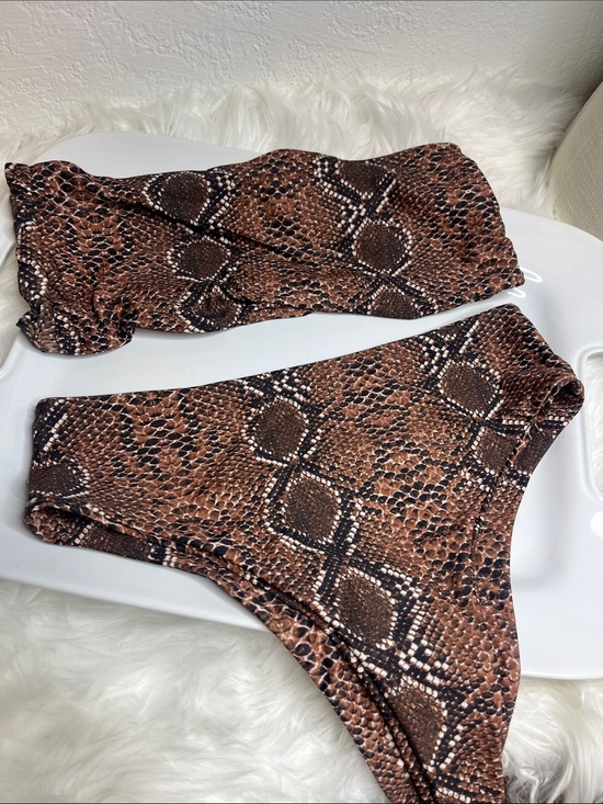 Other - Brown Snake Print Bandeau Bikini Set